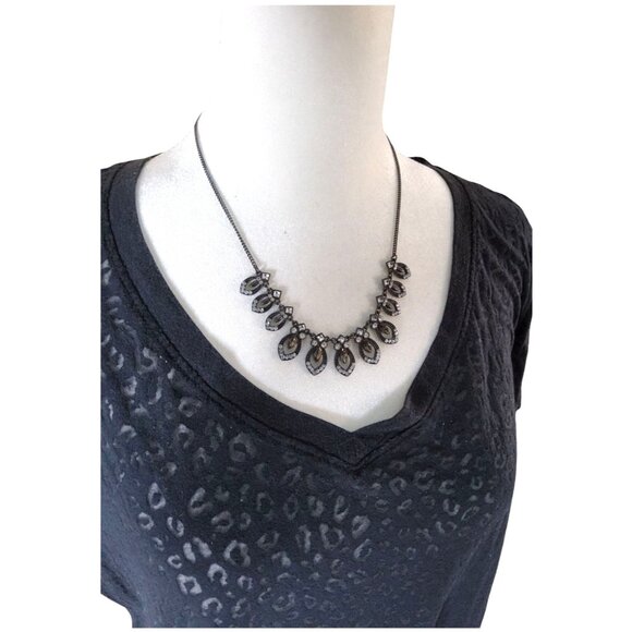 Vintage Black,Grey Metal Teardrop Shape Clear,Brown Glass Chrystals Necklace - Picture 7 of 10